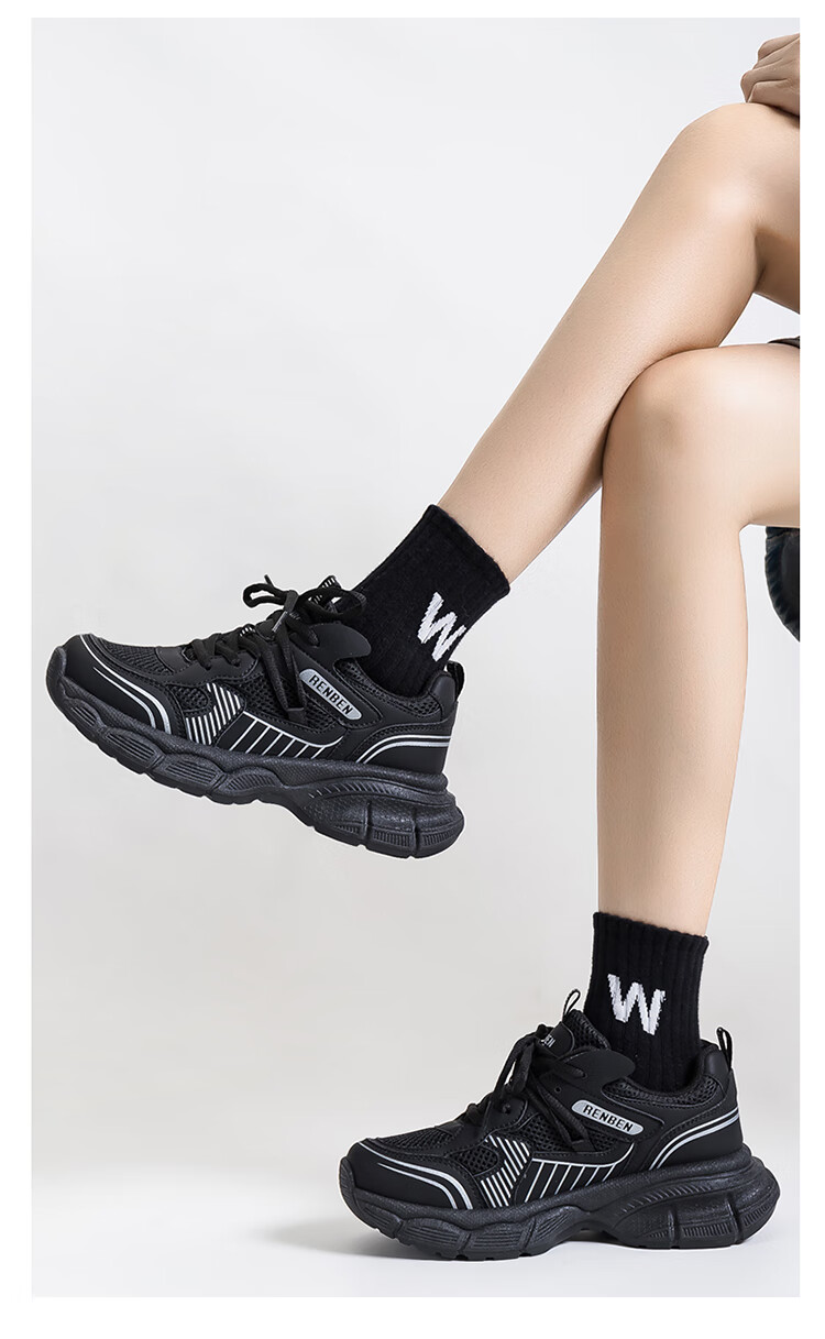 RENBEN Purple Vintage Platform Thick-Soled Height-Increasing Dad Sneakers for Women 2026 Spring New Casual Versatile Lightweight Black Sports Shoes 12