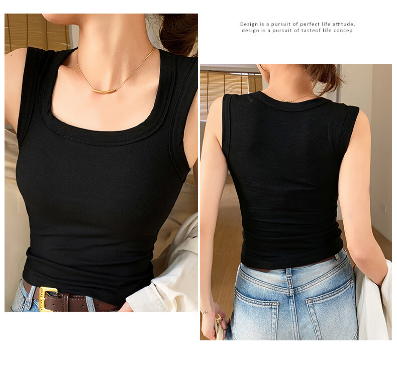LangSha Square Neck Padded Tank Top for Women, Integrated Chest Pad, Racerback, Side Coverage, Slim Fit, Wide Shoulder Base Layer Shirt for Inner and Outer Wear 23
