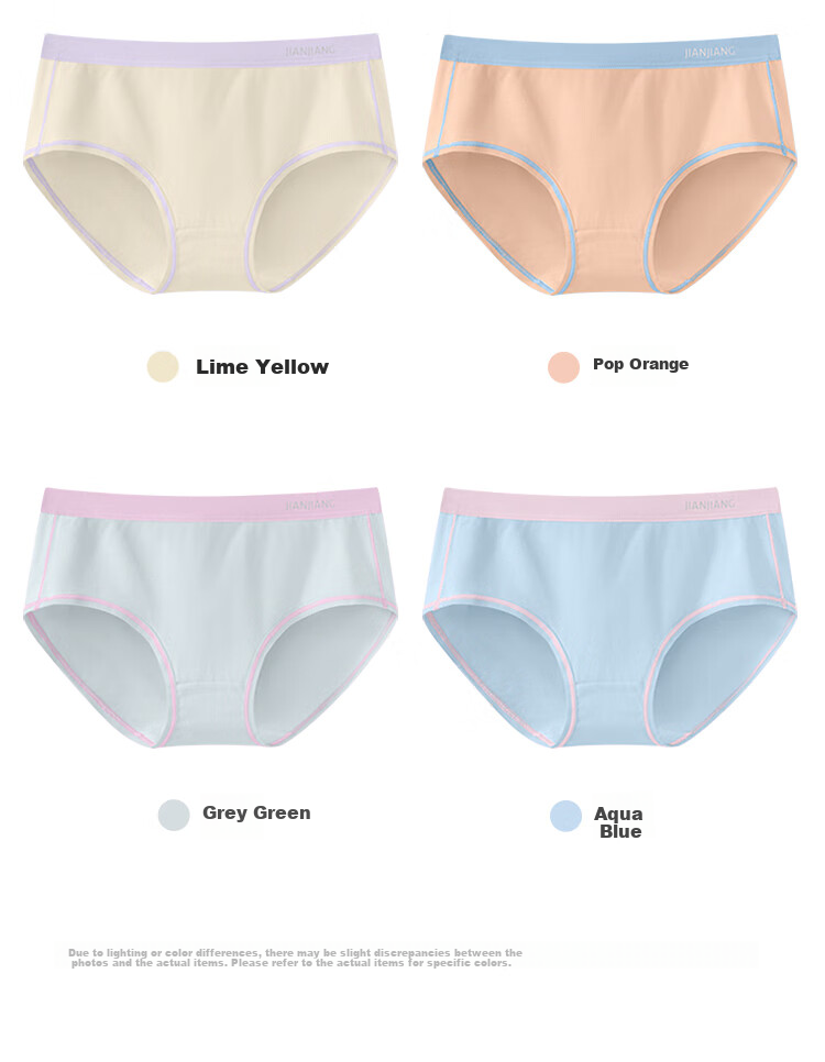 Jianjiang 50S Long-Staple Cotton Children's Underwear, Girls' Panties, Kids' Mid to Big Size Triangle Briefs, Antibacterial And Breathable, 4-Pack 6