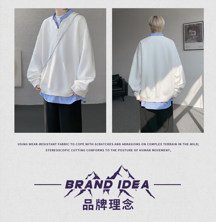 Dingfengbaoluo Sweatshirt, Faux Two-Piece Design, Spring Men's Fashion Casual Loose V-Neck Top, TID02 Black 2XL 8
