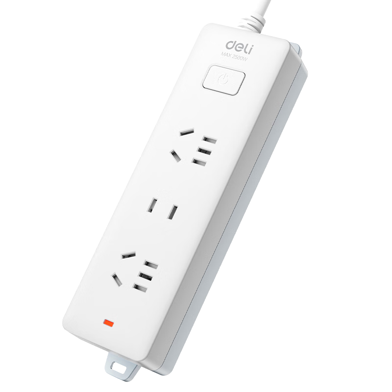 Deli New National Standard 3C Certified Safe Power Strip, Extension Cord/Power Bar/Outlet Strip/Power Board, Child Protection Door, Master Switch, 3 Outlets 2 Meters, 18273