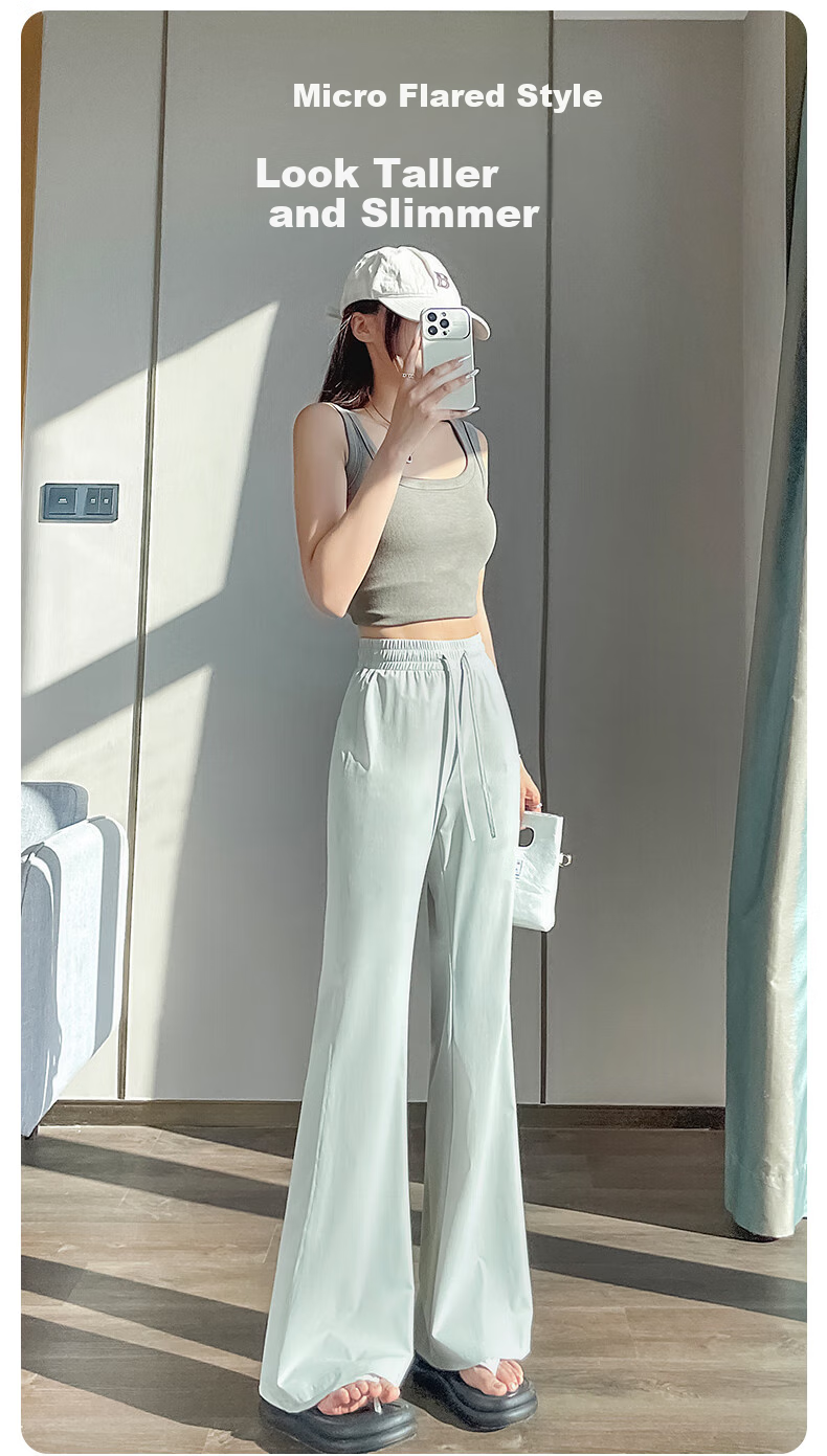 MJ STYLE Women's Ice Cool Flared Wide-Leg Pants 2026 Summer Thin UV Protection High Waist Slimming Yoga Sports Trousers 1