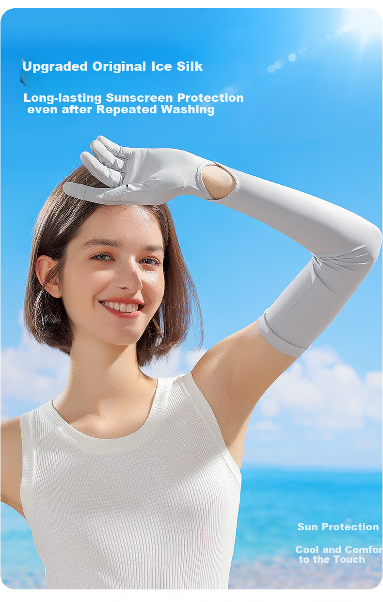 TUCANO Sun Protection Gloves for Women, Summer Driving UV-Resistant Sunshade Arm Sleeves, Extended Length with Finger Exposures, Touchscreen Compatible, Ice Silk Arm Covers 2