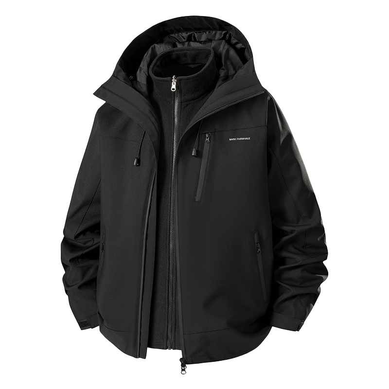 FAIRWHALE Men's Jacket Autumn Winter 2025 New Trendy Brand 3-in-1 Detachable Windproof Mountaineering Coat Black 2XL