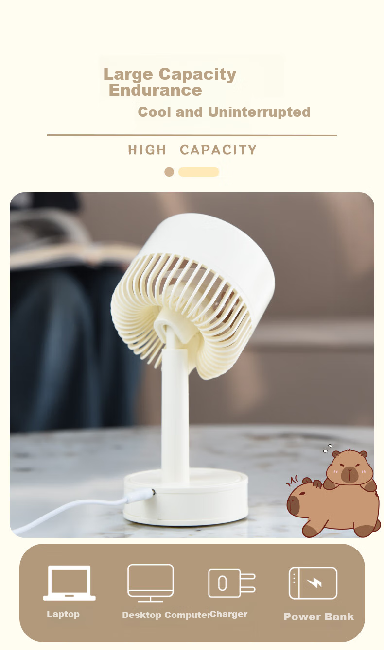Ouliwen Small Fan for Desktop And Bed, USB Rechargeable, Low Noise, Three-Speed, with Base, Portable, High-Power Electric Fan, for Office And Dormitory, Beibao, Beige, 3C Digital Full Network Low Price 5