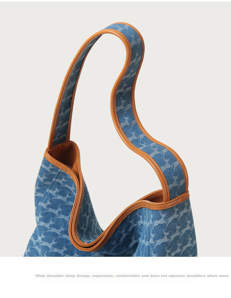 Mood Autumn And Winter Large Capacity Tote Bag for Women, Denim Canvas Lightweight Commuter Shoulder Underarm Bag, Birthday Gift Versatile Blue 29