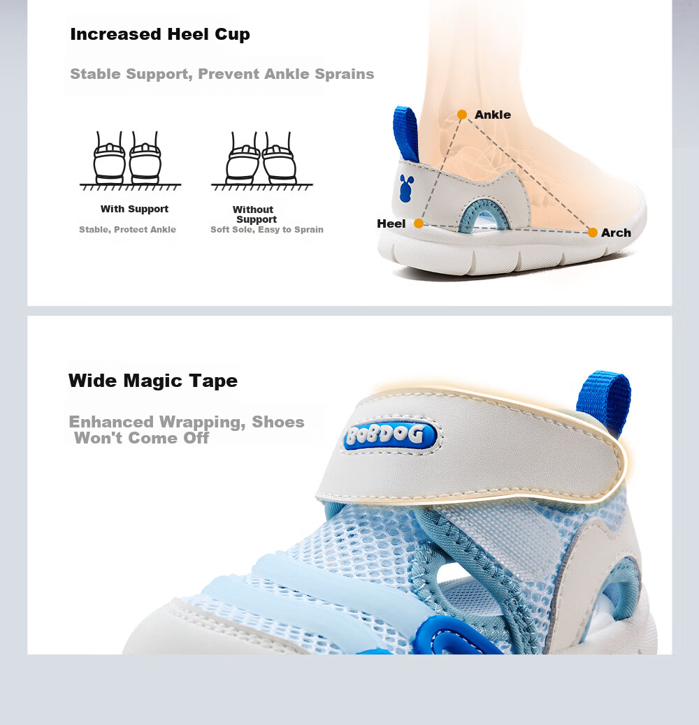 BOBDOG Children's Shoes, Baby Sandals, Toddler Shoes, Boys' Caterpillar Shoes, Breathable Mesh Kids' Footwear, Light Blue, Size 25 7