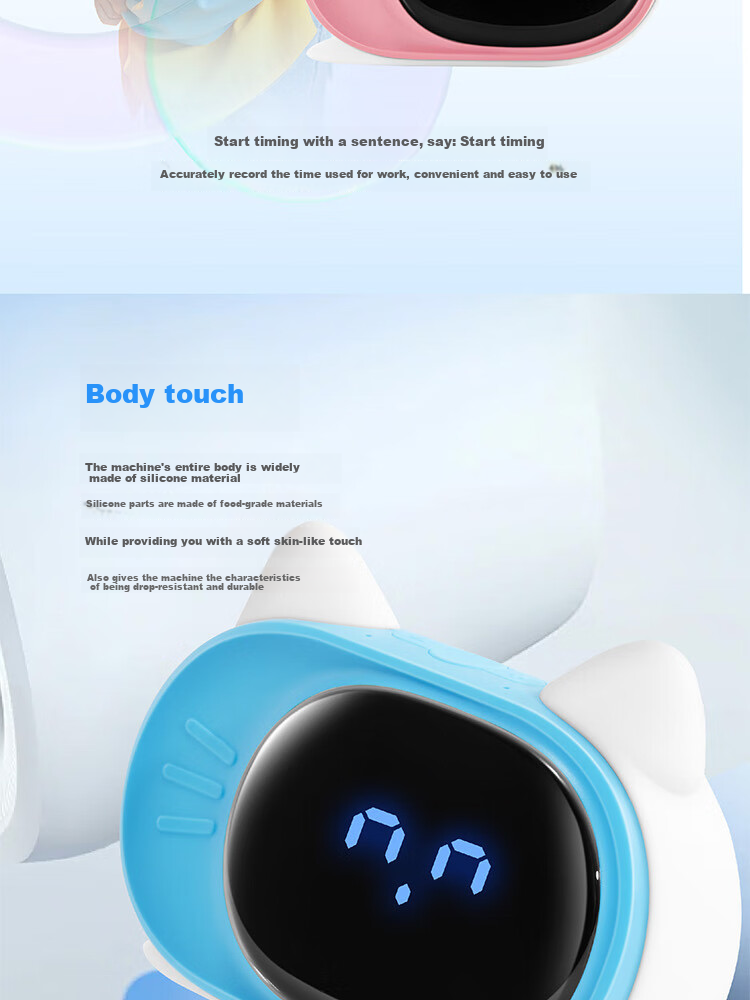 Boby [Pink] Boby Smart Alarm Clock T7, Multifunctional Voice-Controlled Time Management Device, Rechargeable Student Cartoon Alarm Clock Gift for Back-To Seaso 6