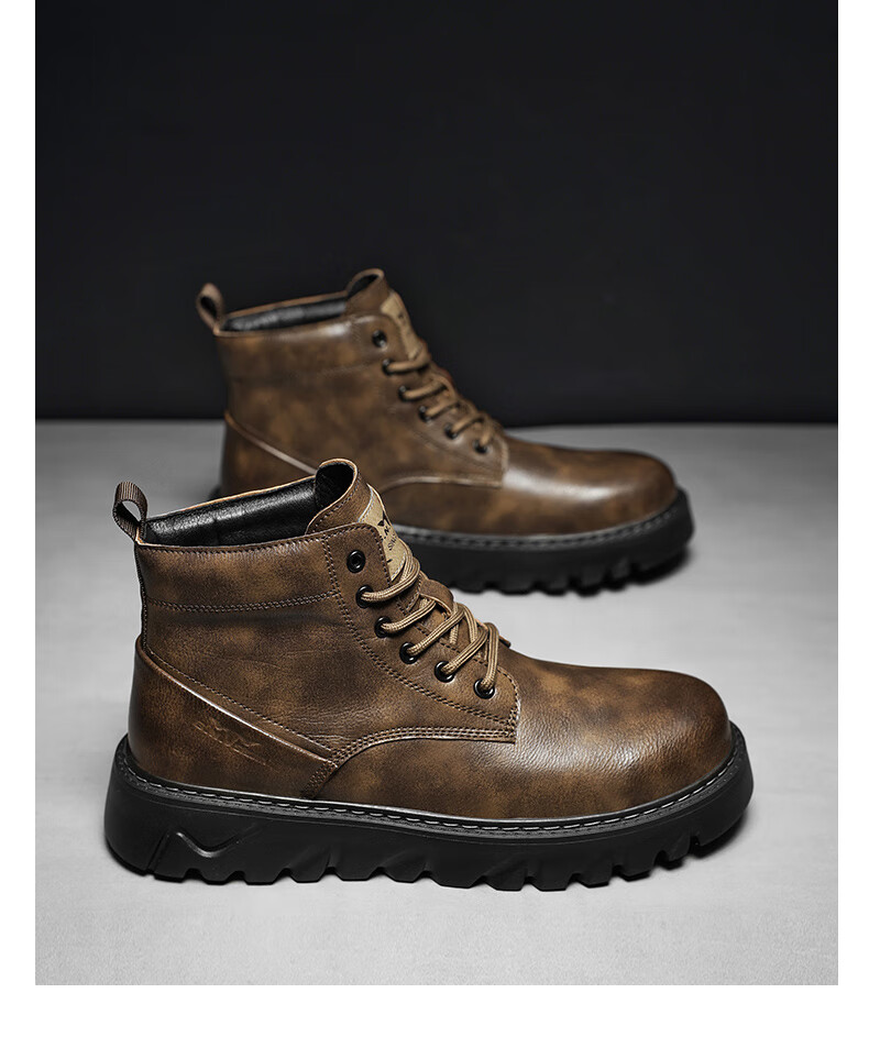 G.N.Shi Jia Men's Autumn Winter New Retro British Style Martin Boots Trendy Versatile Men's Work Boots Outdoor Motorcycle Leather Boots 19