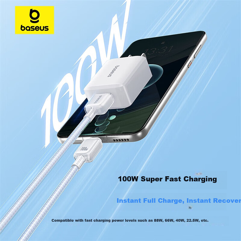 Baseus Type-C Data Cable, 6A Super Fast Charging 100W/88W/66W/40W, Compatible with Huawei Honor Charging Cables, Suitable for Xiaomi Phones Mate70/60/50, 1 Meter, Starry Sea Blue