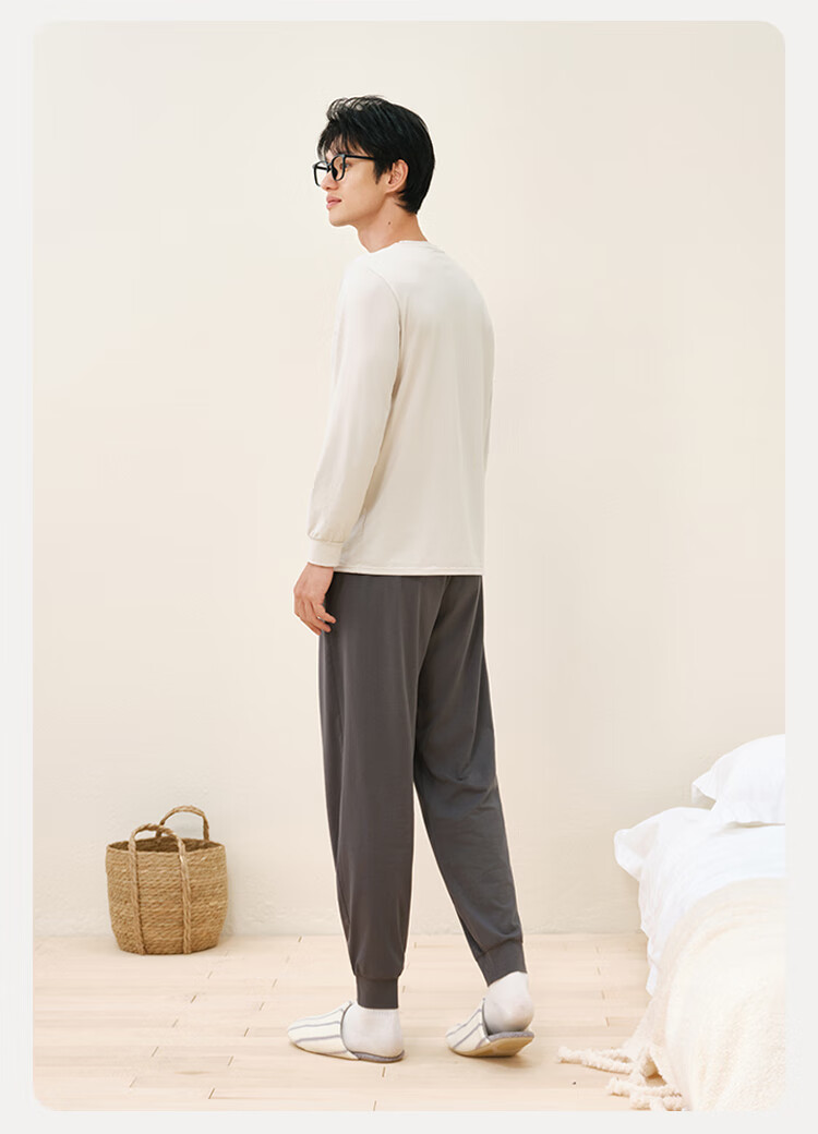 JD Original [Tiansi Cotton] 10A Antibacterial Pajamas for Men, Autumn And Winter Men's Sleepwear, Cotton Quick-Dry Round Neck Men's Loungewear M 20