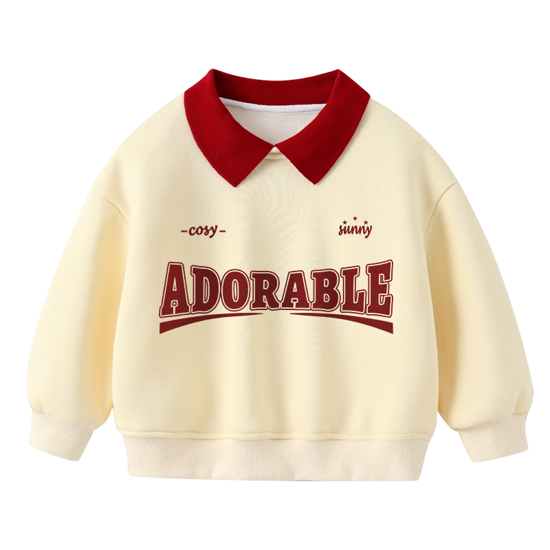 Badibadi Autumn Winter Fleece-Lined Baby Toddler Sweatshirt Polo Collar Boys Girls Jacket Red American Letter Red Size 110