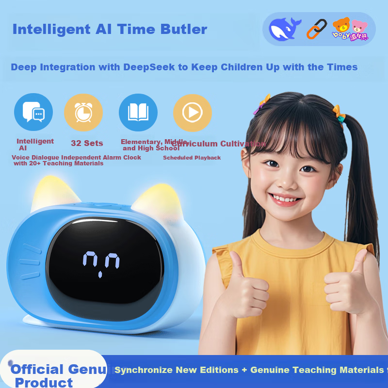 Boby [Blue] Boby Smart Alarm Clock T7, Multifunctional Voice-Controlled Time Management Device, Rechargeable Student Cartoon Alarm Clock, Gift for Back-To Seaso