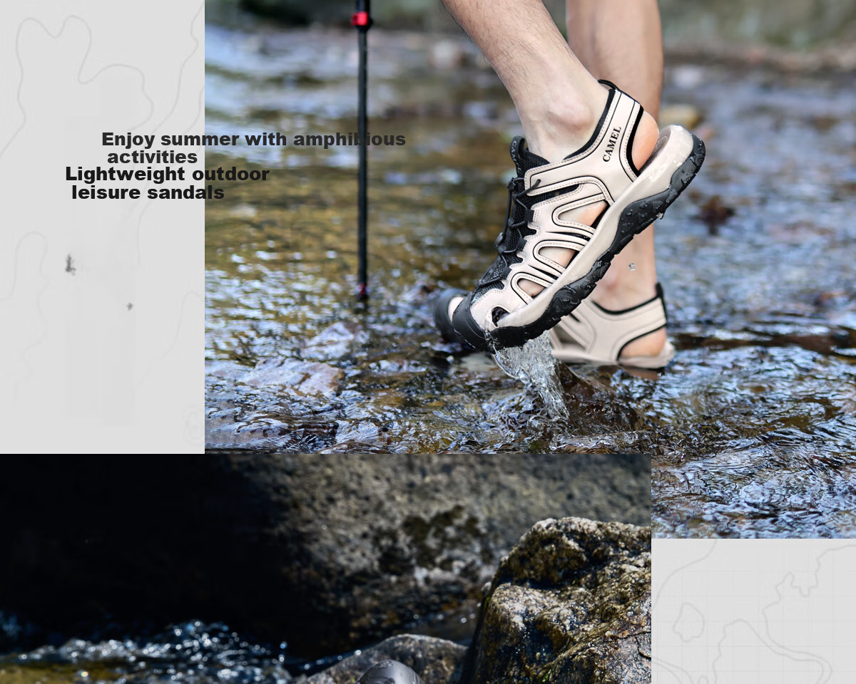 CAMEL Outdoor Water Trekking Beach Breathable Casual Sports Sandals for Men G15M076023 Off-White/Black Size 44 24