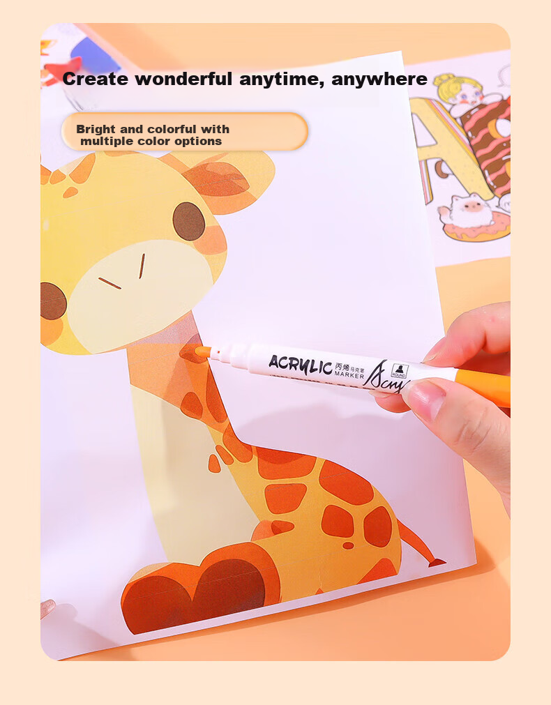 BOJIAO Acrylic Marker Set, Waterproof Quick-Drying Large Capacity DIY Graffiti Pens, Drawing Colored Pencils, Fluorescent Markers, Student Birthday Children's Day Gift, 24 Colors 2