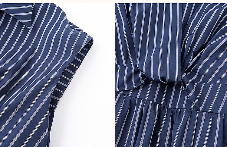 Dme [Perfect Workmate] Summer Cloud Cotton Lapel Twisted Waistband Side Hidden Slit Striped Vintage Women's Dress 4