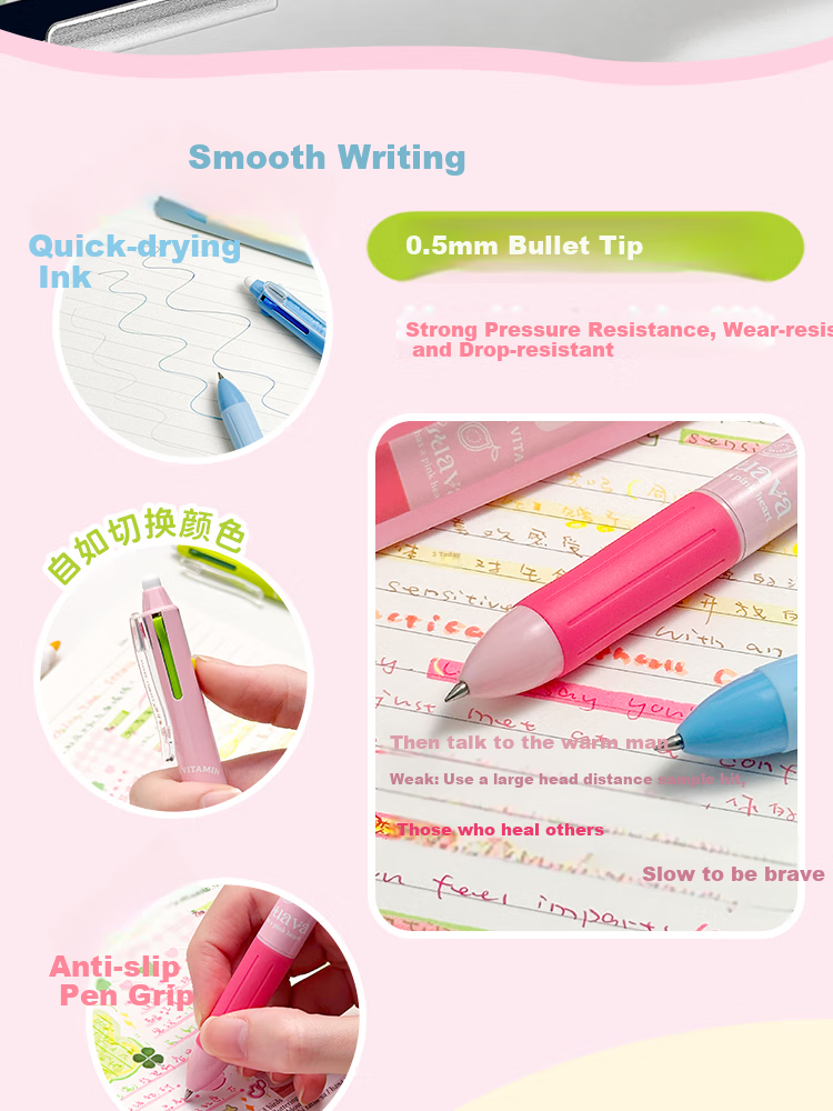 Sannianerban Four-Color Retractable Gel Pen, 0.5mm Smooth Quick-Drying, Push-Button Gel Pen, Multifunctional Module Pen, Student Marking Pen, Aesthetically Pleasing Multi-Color Drawing And Journaling Pen, Sea Salt 8