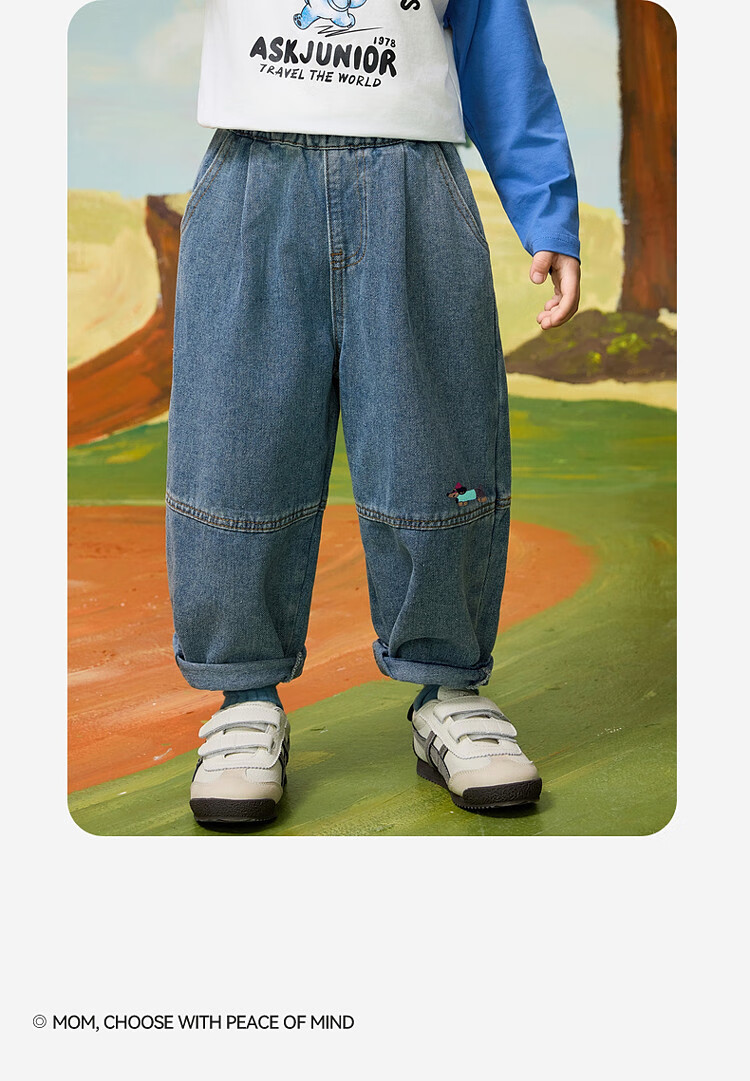 ASK JUNIOR Kids Boys Spring Washed Denim Straight Leg Pants Casual Trousers Jeans Blue Size 90 4