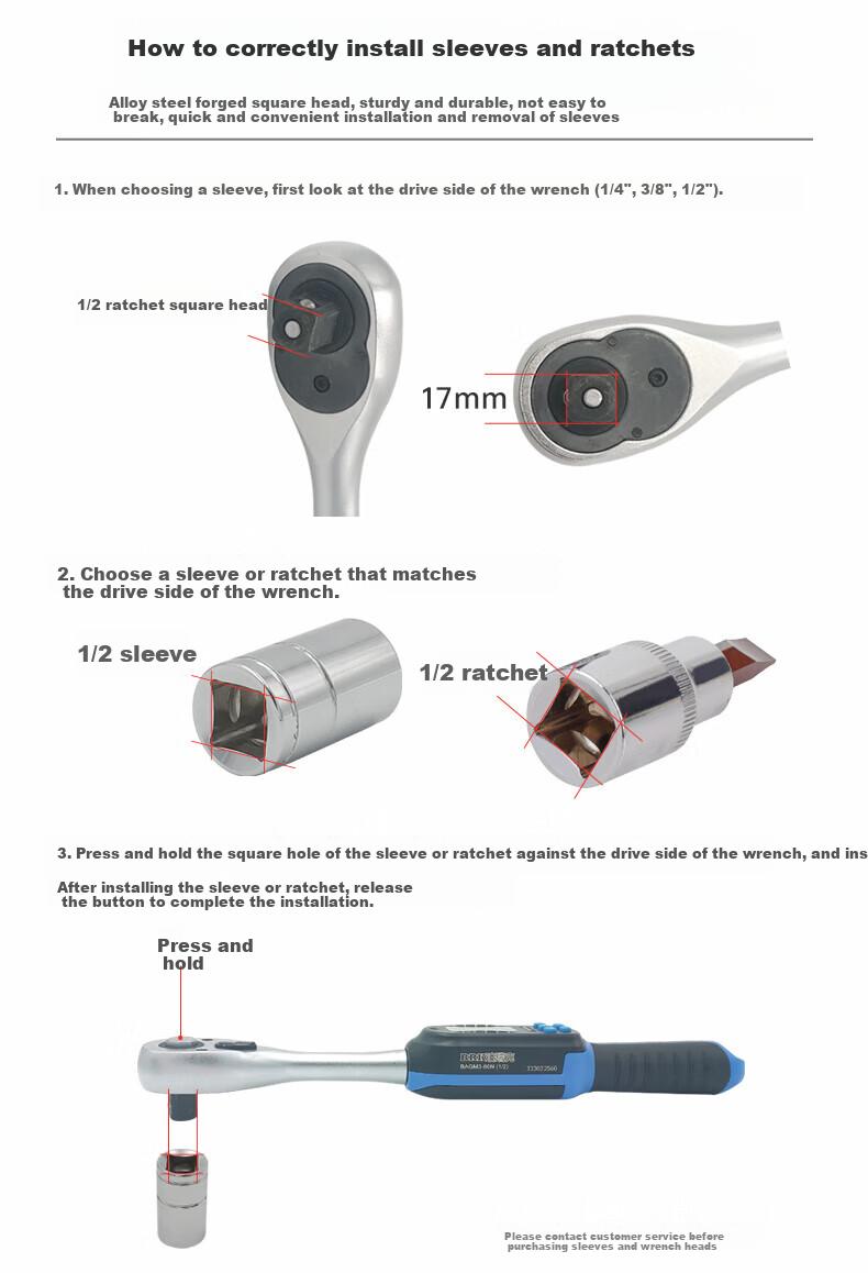 Purik BQB4-340BN Long Digital Torque Wrench High Precision Industrial Adjustable Torque Preset Ratchet Wrench 11