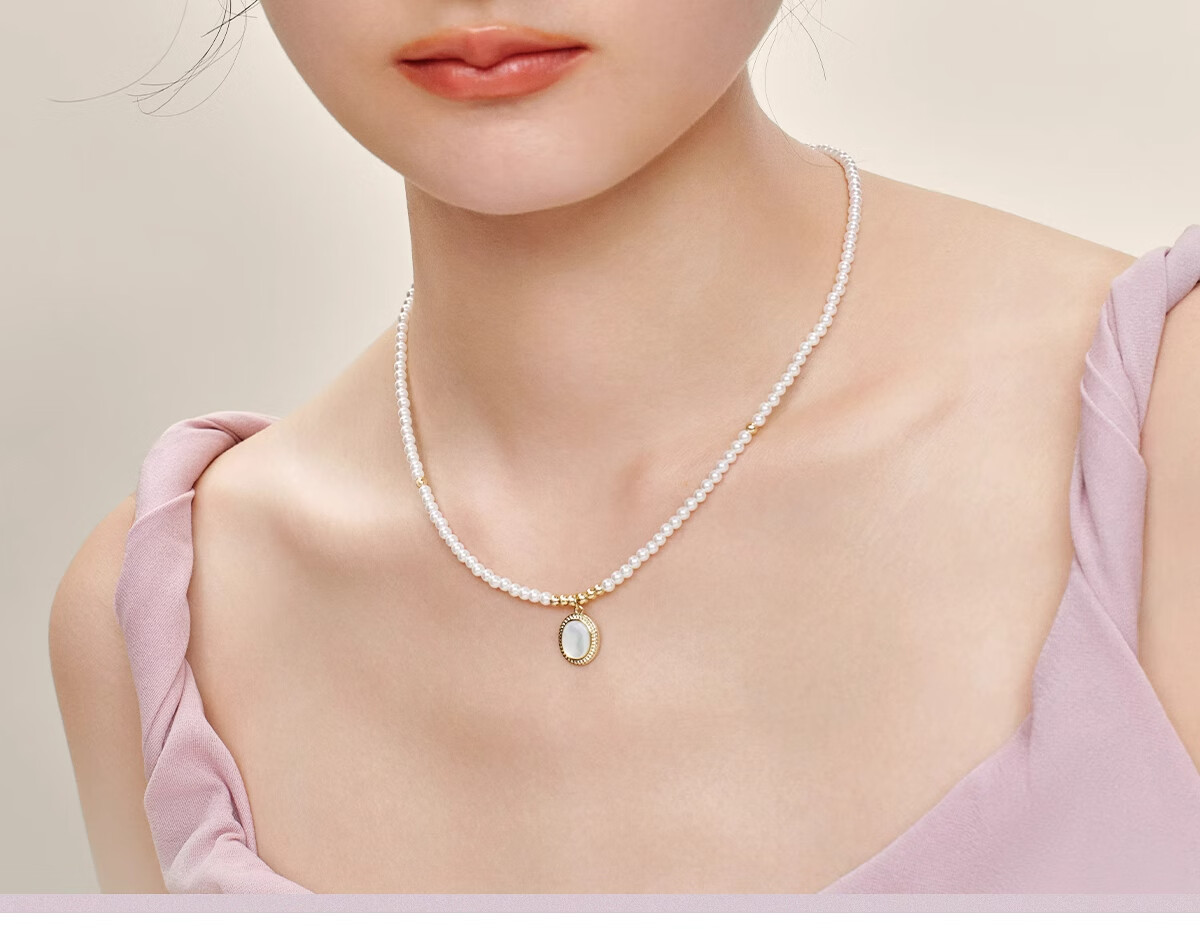 AJIDOU Necklace for Women, Elegant Vintage Shell Pendant, Pearl Collarbone Chain, Versatile Gift for Girlfriend, Mid-Autumn Festival Present 3