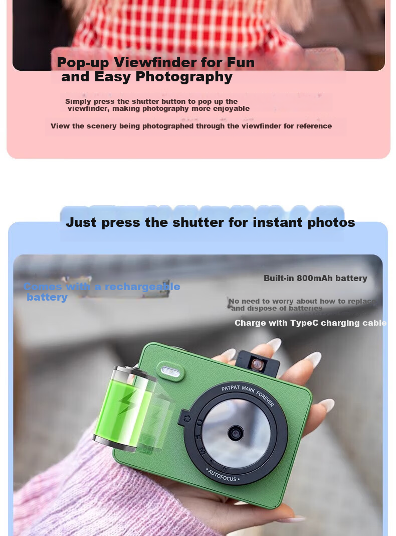 HPRT Z5 Instant Camera, Green, Photo Printing Instant Camera, High-Definition Hot-Smooth Coating, Birthday Gift, Student Children's Camera, Women's Travel Photo Printer 11