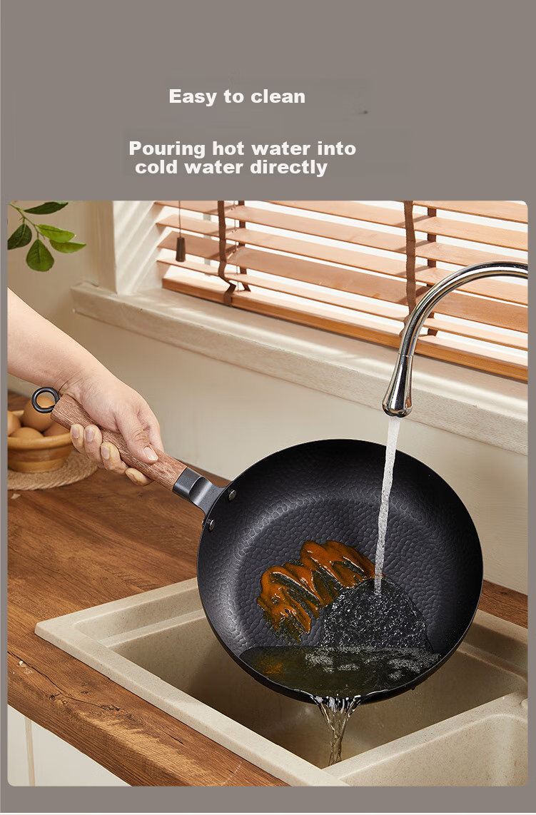 JD Original Frying Pan, Titanium Iron Hammer Pattern Non-Coated Anti-Stick Pan for Eggs And Steak, Compatible with Induction And Gas Stoves, 28cm 6
