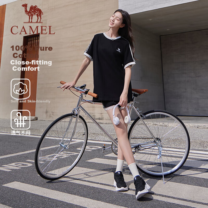 CAMEL [Dilireba's Same Style] Short-Sleeve T-Shirt, Soft Cotton T-Shirt, Unisex Summer New Sports Loose Casual Top