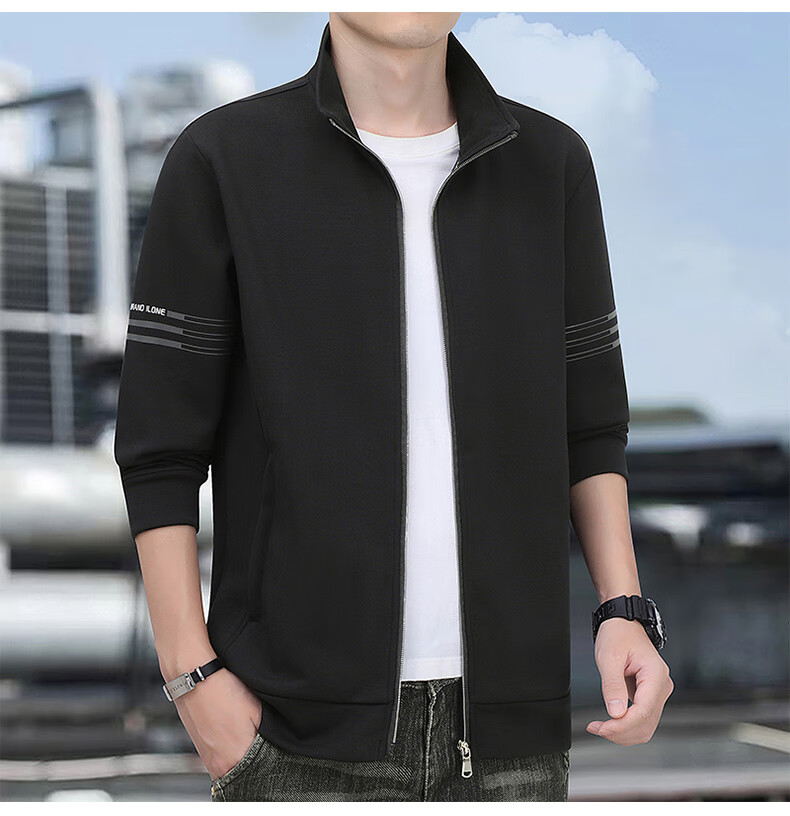 Romon Men's Spring Business Casual Versatile Zip-up Cardigan Executive Jacket Stand Collar Top Coat SL95 Black 2XL 19