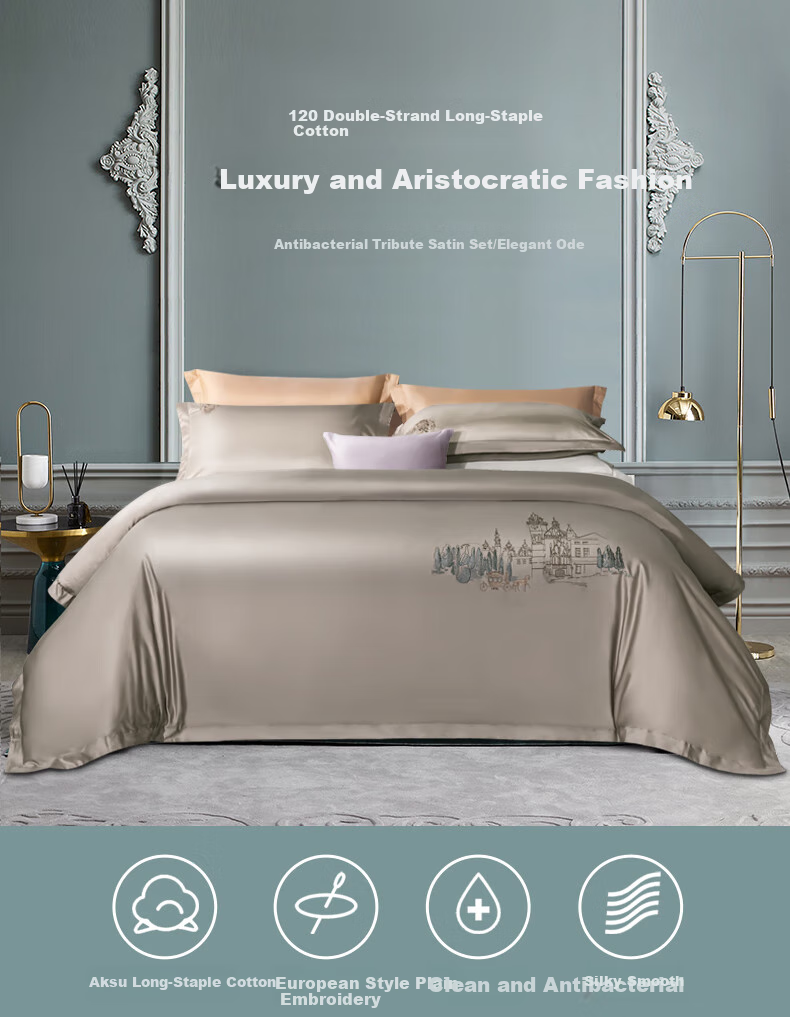 FUANNA High-End Bedding Set, Four Pieces, 120s Double-Ply Long-Staple Cotton Sateen Bed Sheet Set, 230*229cm 1