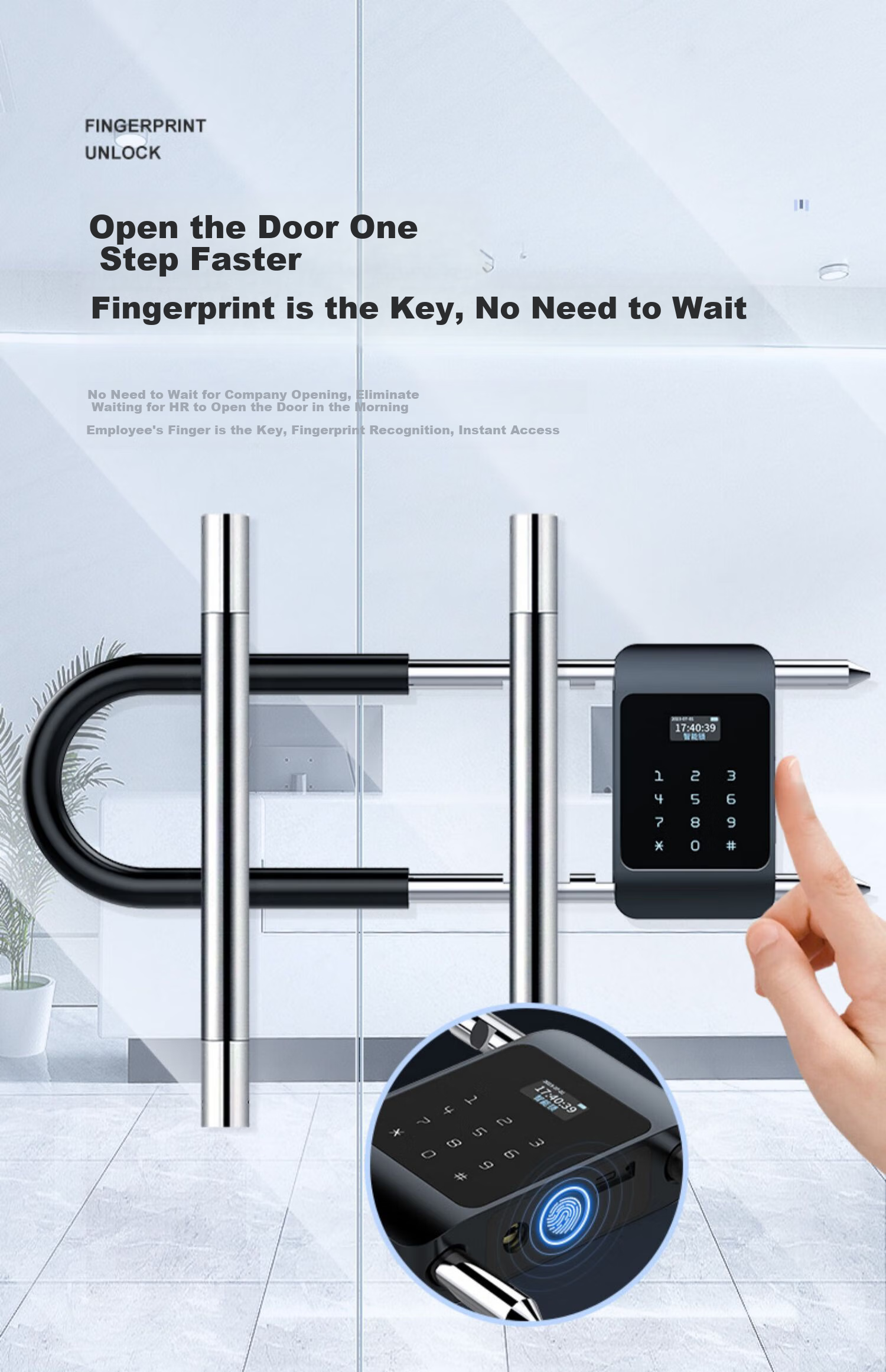Chugong Fingerprint U-Shaped Lock, Office Glass Door, Shop Entrance, Smart Electronic Padlock, U-Shaped Lock, Password Lock 2