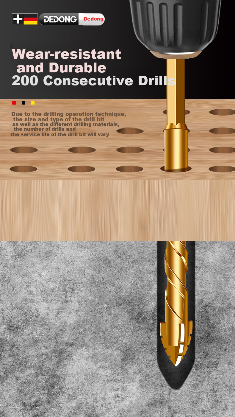 Dedong Four-Blade Serrated Eccentric Drill Bit for Tiles, Concrete, Stainless Steel, Dry Drilling, Angled Head, 6+8+10mm Three Pieces 15