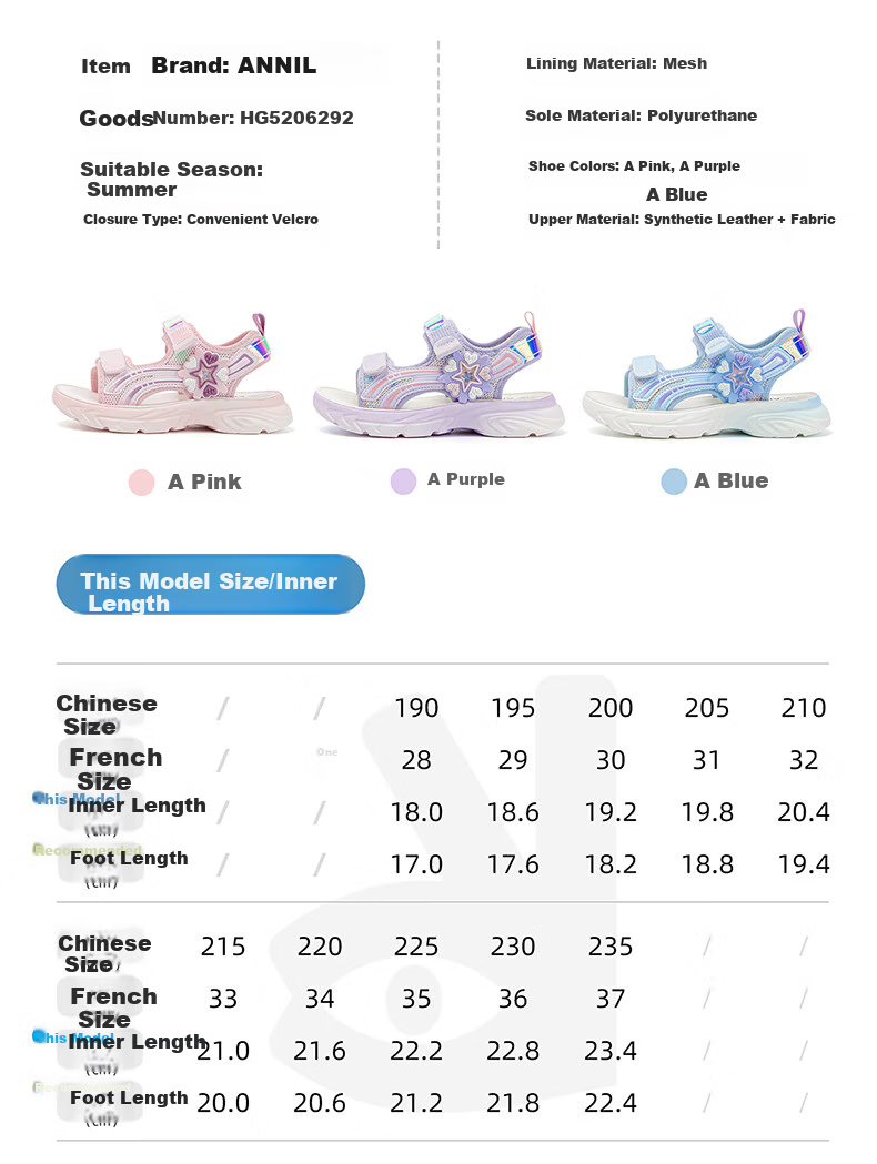 Annil Children's Sandals for Girls, 2025 Summer New Style, Velcro Girls' Shoes, Lightweight Soft-Soled Beach Sandals 6292 3