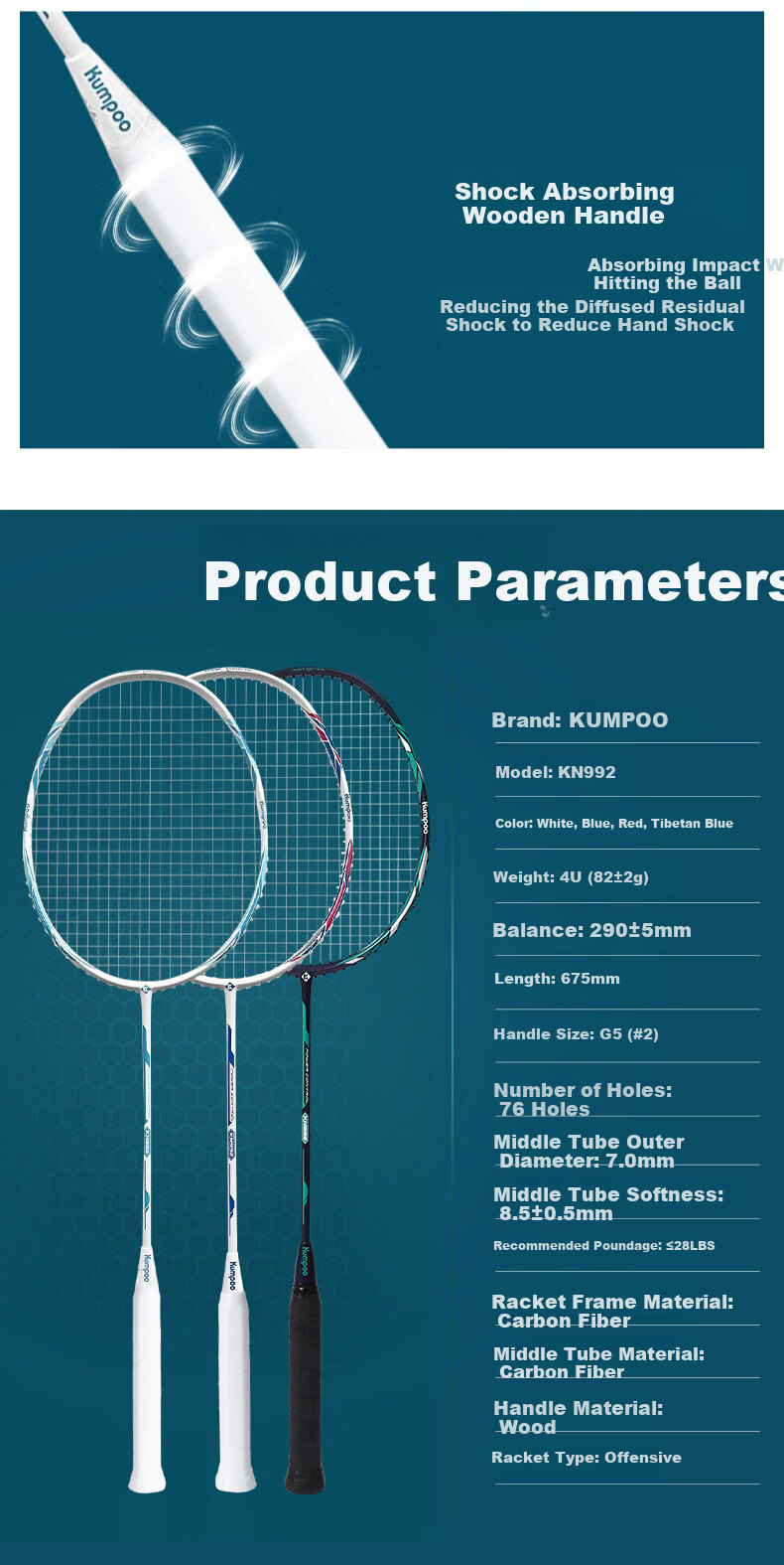 KUMPOO Badminton Racket, Full Carbon Ultra-Light 5U, Fengsheng Training And Competition Offensive Type, Glass White/light Purple, Gift Box Packaging 7