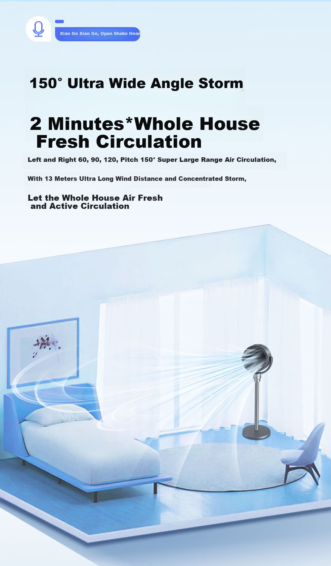 GREE Electric Fan for Home Air Circulation, DC Inverter, Floor-Standing And Table Fan for Office, Living Room, Bedroom, Air Conditioner Companion FXDZ-2062Bvg3 with Antibacterial Filter + Voice Control 6
