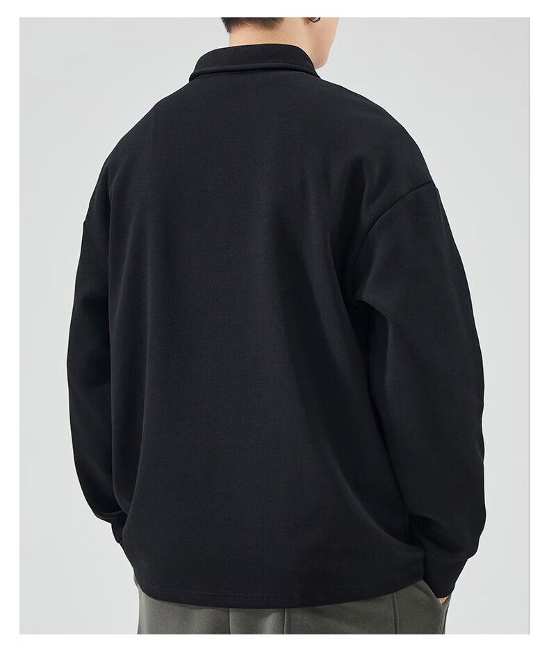 JEEP SPIRIT Men's Long Sleeve Polo Shirt Autumn Lapel Sweatshirt Loose Comfortable Sports Casual Top Black 2XL 10