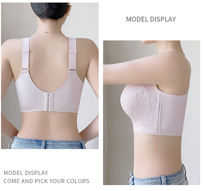 PBENO Women's Thin Bra 2025 New Summer Large Bust Minimizing Anti-Sagging Pink Beige 36/80BCD 15