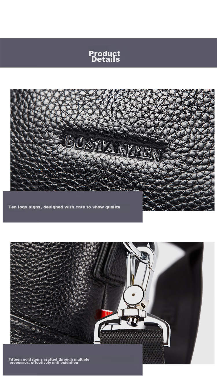 BOSTANTEN Shoulder Crossbody Bag for Men, Business Small Square Bag, Top-Grain Leather Horizontal Style Trendy Mini Backpack Messenger Bag 15