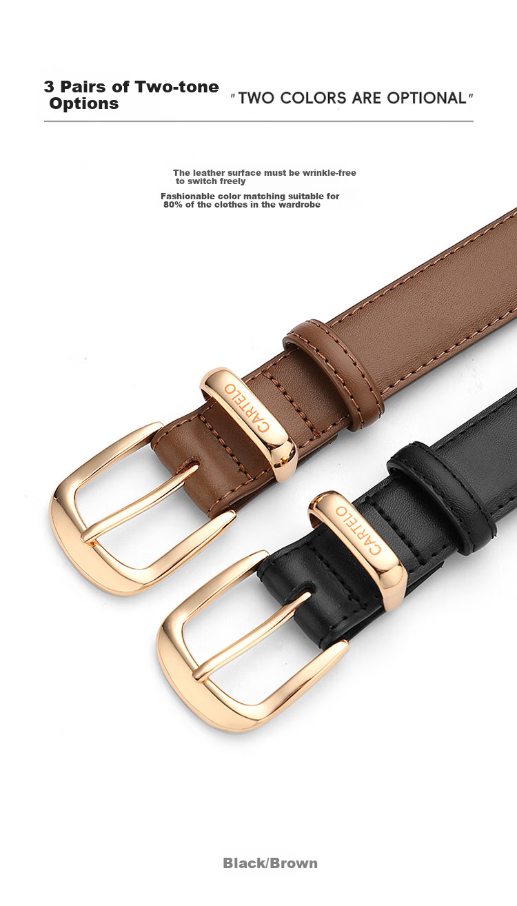 CARTELO Women's Leather Belt, Casual Trouser Belt, Simple Versatile Pin Buckle, Slim Decorative Style, Gift for Girlfriend 6