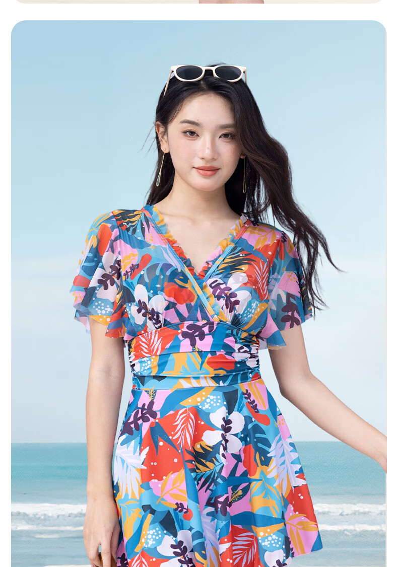 LangSha Women's One-Piece Conservative Swimdress Slimming Beach Skirt Swimsuit Plus Size Bathing Suit for Hot Springs 16