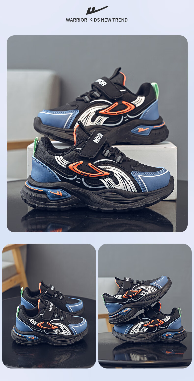 Warrior Children's Shoes, Girls' Spring And Autumn Sneakers, Kids' Soft-Soled Casual Running Shoes WZ-1617 Gray/Purple 36 2