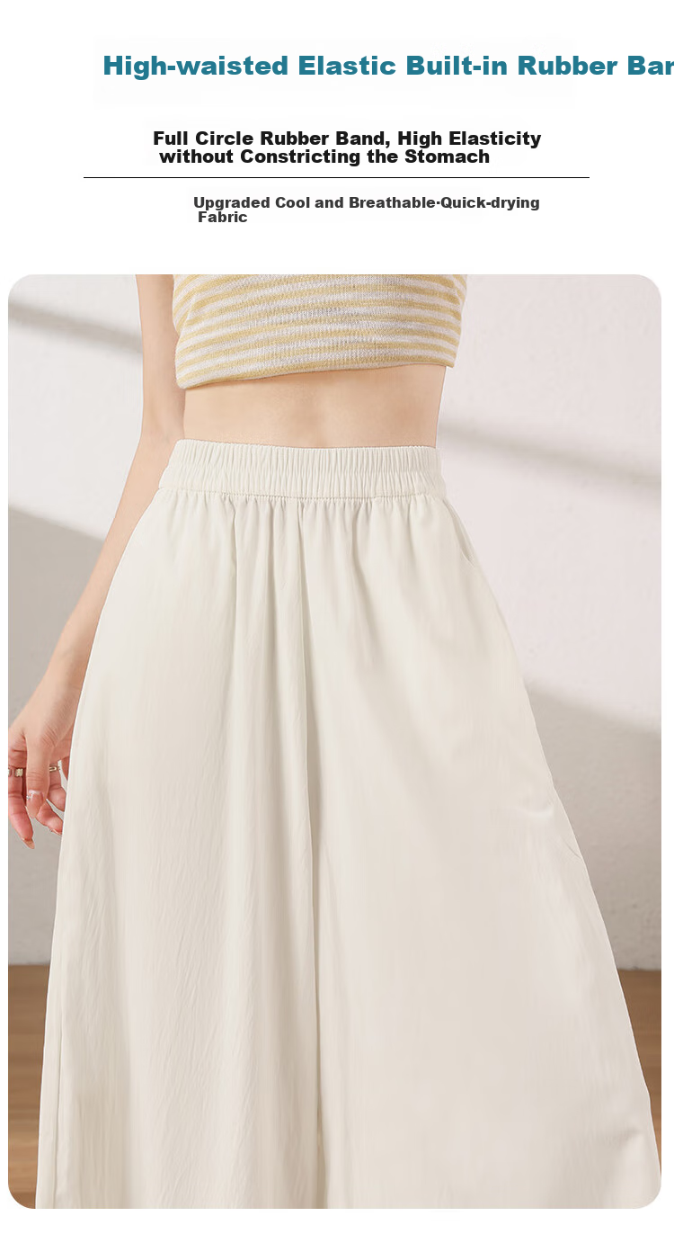 XUEXIMAN Women's Lightweight High-Waisted Straight-Leg Casual Quick-Dry Wide-Leg Pants with Skirt, Summer 2026 New Style, Ice Silk Fabric 11