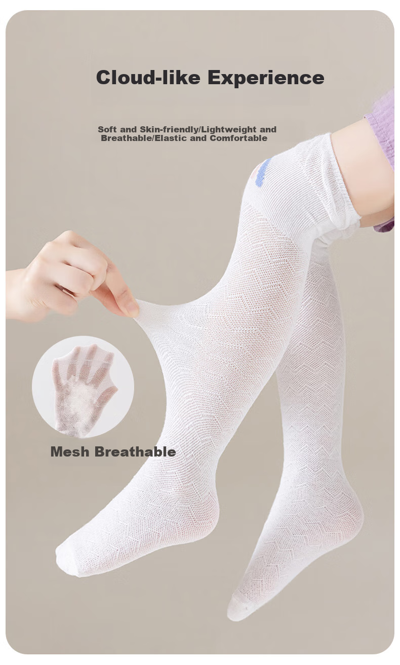 Aibaoshi Children's Socks, Summer Thin Style, Girls' Knee-High Socks, Non-Binding, Baby Mosquito-Proof Socks, 2-Pack, One Size Fits All T136 4