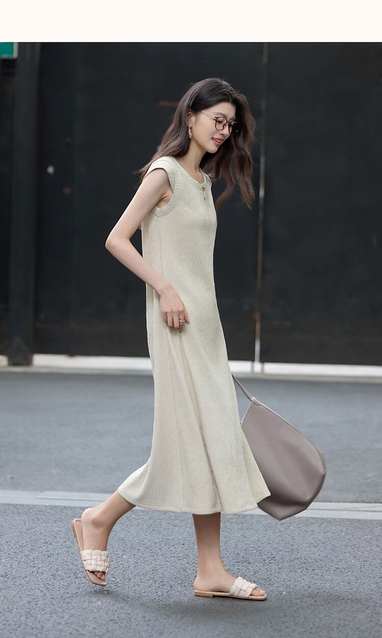 Demana [Comfort Elastic Soft] Summer Simple Style Round Neck Slim Fit Cap Sleeve Petite Elegant Body-Shaping Knit Women's Dress 16