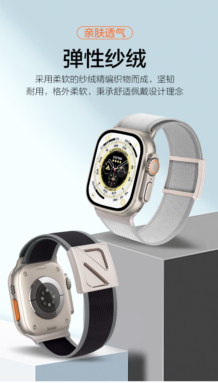 MSSM Compatible Apple Watch Band for Apple Watch S12/11/10/S9/SE3/Ultra4/3, Nylon Magnetic Buckle Strap - Black with Orange, Size 38-42 1