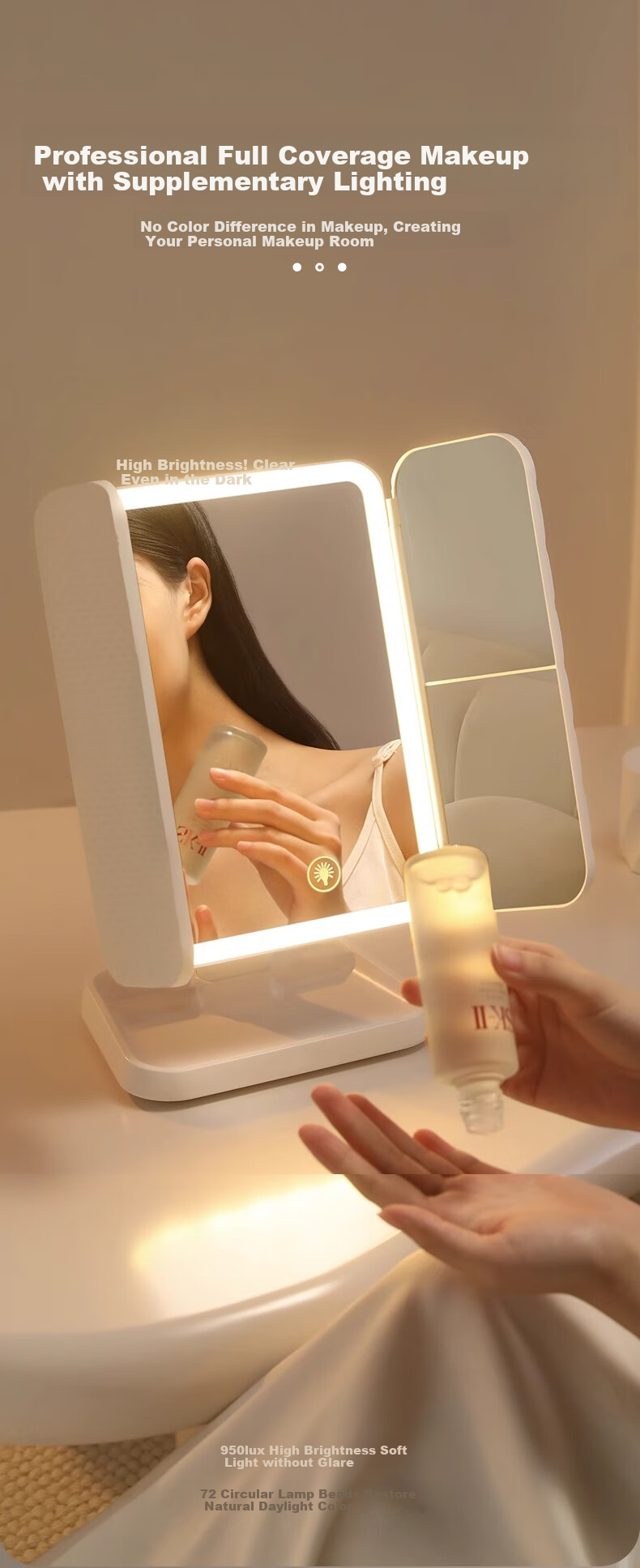 Meebordi Mirror Makeup Mirror with Light, LED High-Definition Multi-Zoom Shell-Shaped Mirror, Foldable Dressing Table Mirror for Students, Desktop Beauty Equipment, Birthday Gift, Graduation Gift for Teachers 6