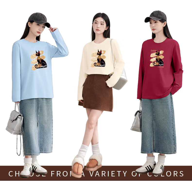 Warrior Pure Cotton Long-Sleeve T-Shirt for Women, New Spring 2026 Style, Simple Outdoor Loose-Fitting Fashionable High-End Casual Clothing 2