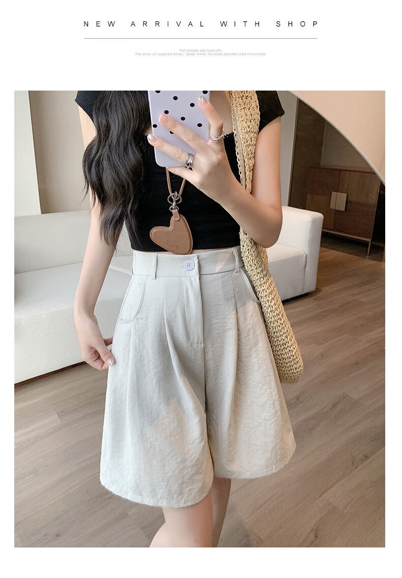 LangSha Milk Puff Suit Shorts for Women, Ice Silk Summer New High-Waist Loose Casual Mid-Length Pants, Relaxed Loose-Fitting Five-Point Shorts 31