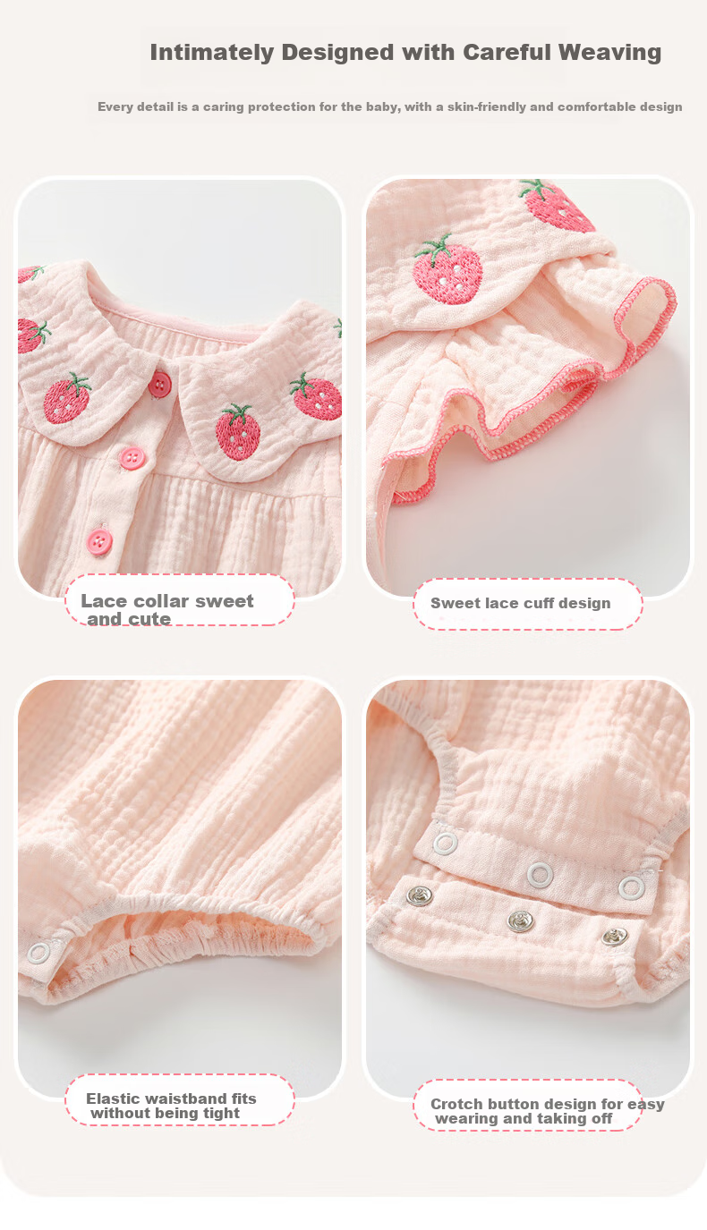 VOONLIE Baby Summer Romper Newborn Girls' One-Piece Outfit Full Moon 100 Days Bodysuit Summer Wear 4