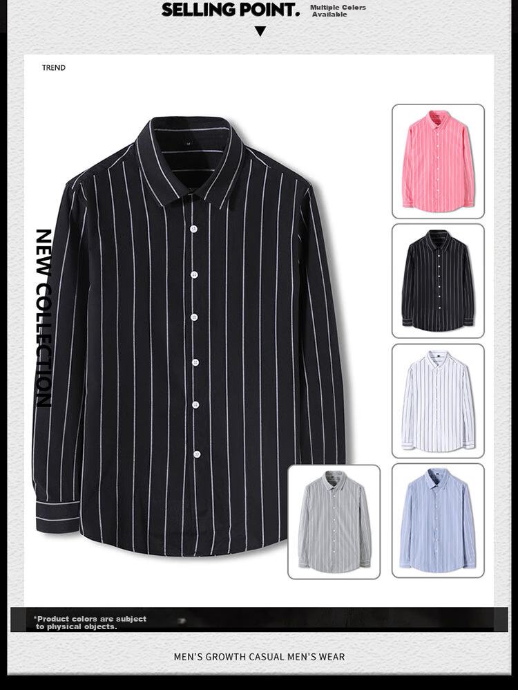 TUCANO Men's Shirt, Spring And Autumn Cotton Comfortable Lapel Long-Sleeve Shirt, Fashionable Striped Top, Men's Clothing, Black XL 2