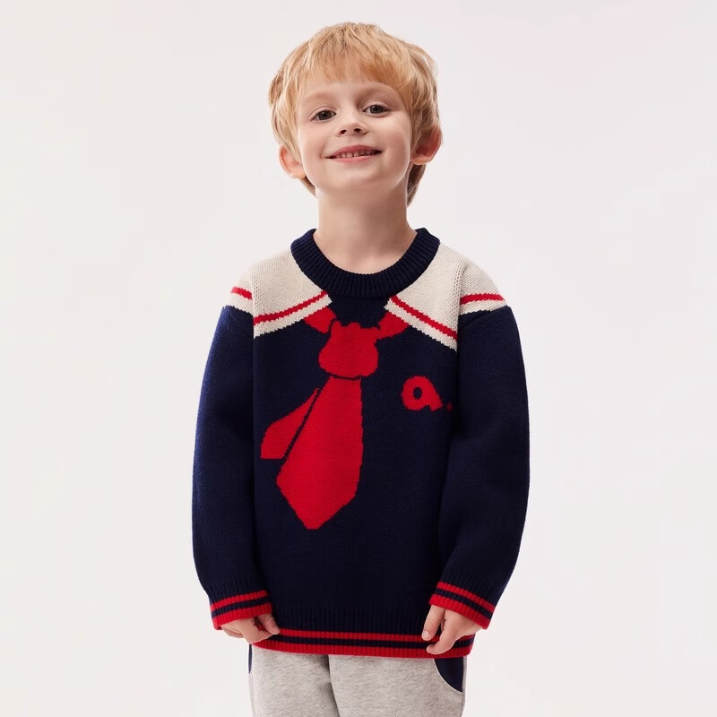 Allo&lugh Alu and Ru Unisex Kids Knit Pullover Sweater Set Knitwear College Style Navy Blue 140